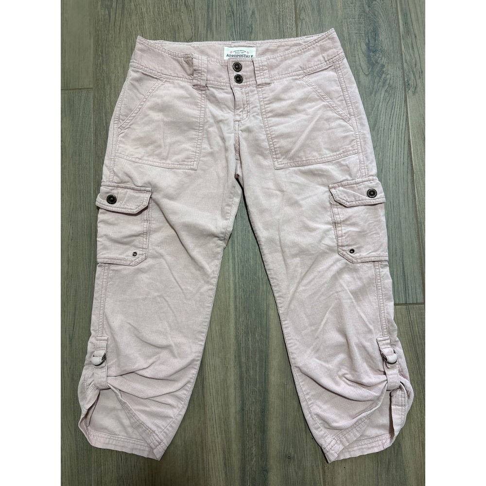 Y2K Aeropostale Light Pink corduroy Cargo Capris Pants size 3/4